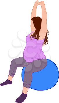 young pregnant girl engaged in yoga sitting on a large sports ball