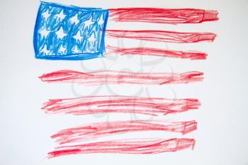star striped US flag drawn in an album for drawing in color pencil