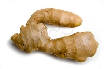 ripe bent root of useful ginger isolated on white background