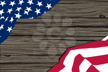 Wooden vector background and star-striped USA flag on it forming a frame.