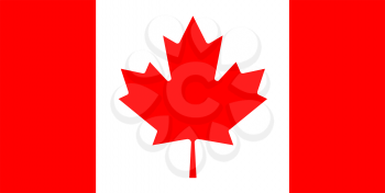 straight horizontal white-red Canadian flag with a maple leaf in the center without folds