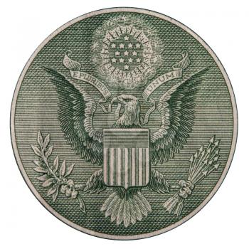 close-up of a fragment of one dollar bill with the emblem of the USA