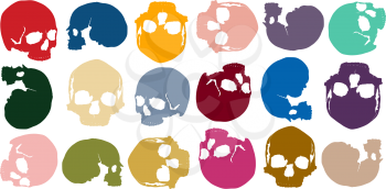 background of multi-colored skulls in several different positions