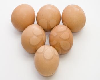 Six eggs on the white background.