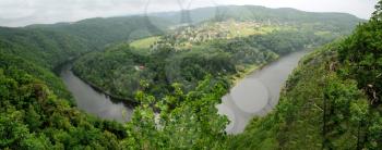Panorama view from Bednar hill on the Vltava river and Slapy dam.