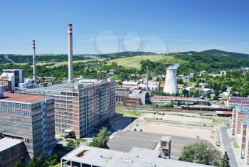 View to the Zlin city, Czech Republic. Industrial district.