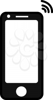 Simple black mobile phone icon with signal symbol on a white background.