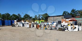 Dump with used home electronics. Recycle of old electronics and appliances.