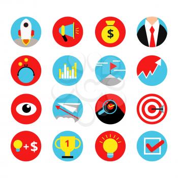 Concept retro icon set of business startup. Vector concept pictures of awards, winnings and top goals. Start up business icons set illustration, money idea and management