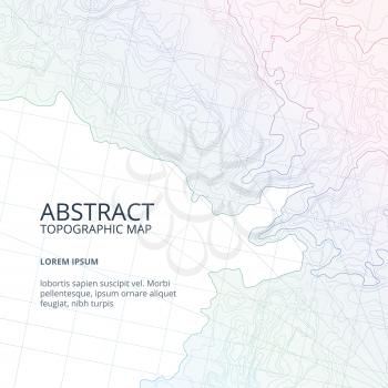 Vector poster design from lines contour topographic map. Abstract hills and different navigation elements. Geography topographic relief map, illustration of terrain topography