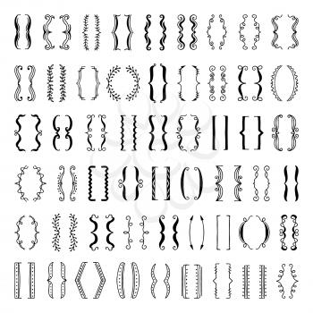 Sketchy parenthesis and different braces. Vector set of doodles. Collection of bracket for curly and whorl artistic illustration