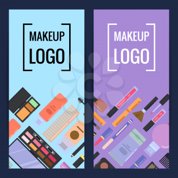 Vector makeup brand banners or flyers with flat style makeup and skincare backgrounds illustration