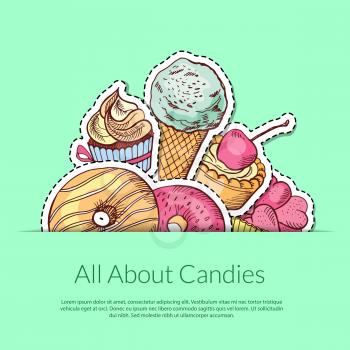Vector hand drawn sweets in pocket illustration with place for text