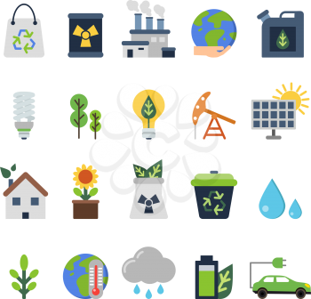 Vector icons set on ecology theme. Green life elements. Green ecology and environment, organic energy illustration