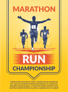 Vector poster for sport club. Marathon runners athlete, competition sport champion, poster and banner illustration