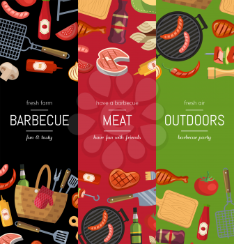 Vector vertical banner poster templates for barbecue or grill cooking illustration