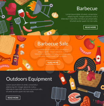 Vector horizontal banner poster templates for barbecue or grill cooking illustration