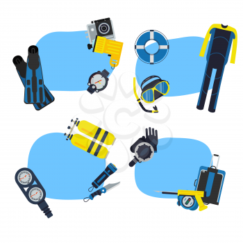 Vector underwater diving stickers with place for text set illustration