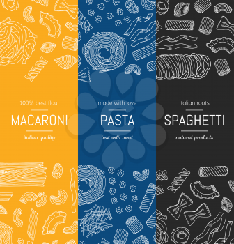 Vector hand drawn pasta types vertical banner poster templates illustration