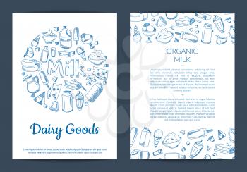 Vector card or flyer template with place for text and hand drawn dairy elements on white background illustration