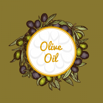 Vector hand drawn olive branches under circle with place for text