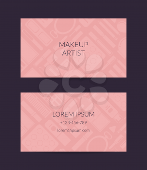 Vector business card template for beauty brand or makeup artist with transparent monochrome flat style makeup and skincare background illustration