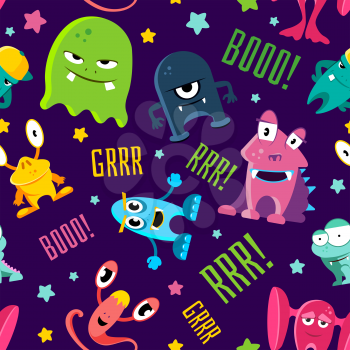 Seamless color children pattern with cute monsters. Background vector illustration