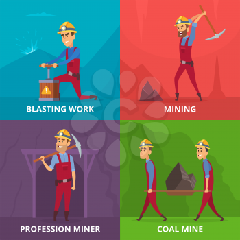 Concept illustrations of miners characters at work. Profession of miner man, job industrial vector