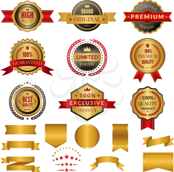Collection of luxury gold badges and logos. Vector labels set for yours personal design projects. Gold badge and label quality and premium golden illustration