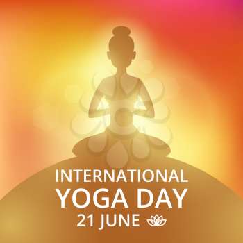 Poster invitation on yoga day 21 june. Yoga poster and relax fitness meditation banner. Vector illustration