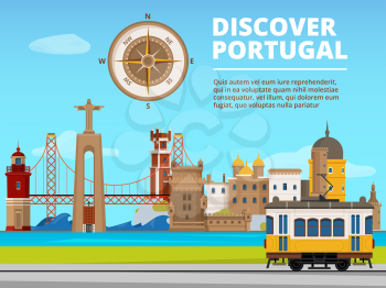 Urban landscape of lisabon portugal. Culture objects set. Vector portugal building and landmark, travel portuguese culture illustration