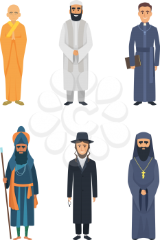 Christian, jewish and other different religion leaders. Judaism, muslim and christianity religious, vector illustration