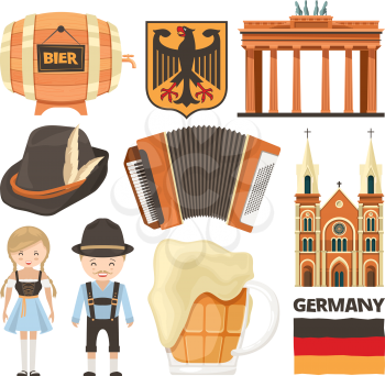 Illustrations of Germany landmarks and cultural objects. Vector germany architecture and elements of set