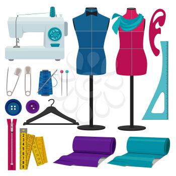 Illustrations for tailor shop. Sewing tools for hand craft, tailoring and handmade vector