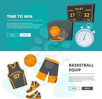 Vector template of horizontal banners with illustrations of basketball symbols. Web poster basketball sport sneakers for game