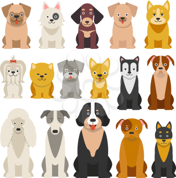 Different funny dogs in cartoon style isolated. Character cartoon puppy animal. Vector illustration