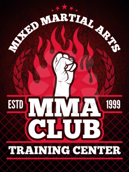 Sport poster of mma mixing fight concept illustrations. Vector mixed martial art club, training cente banner