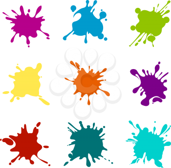 Paint splashes of various colors. Splash paint, stain and blot, blob various colored. Vector illustration