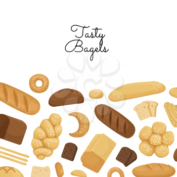 Vector cartoon bakery elements background with place for text illustration. Fresh food on white