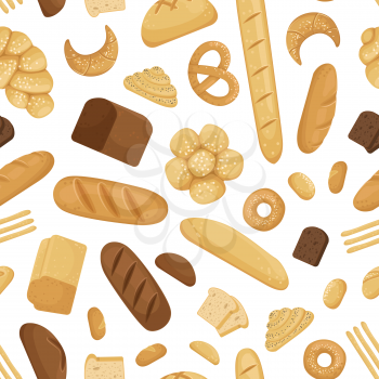 Vector cartoon bakery elements pattern or background illustration. Bakery pattern background, tasty breakfast cookie