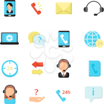 Call center symbols. Various vector icon set of call center. Illustration of phone support, business service call assistance