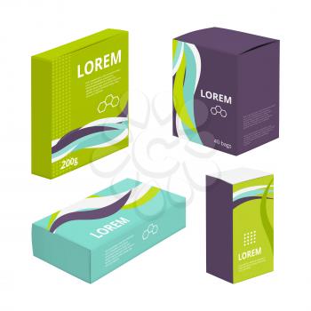 Design template of package. Identity of food packages. Vector package for product, box packaging cardboard container illustration