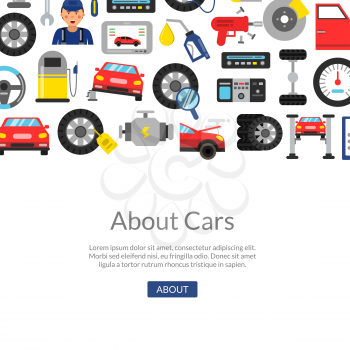 Vector background with flat style car service elements and place for text illustration