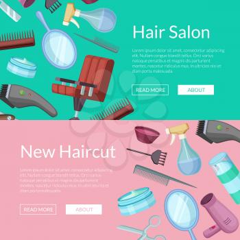 Vector horizontal web banners illustration with hairdresser or barber cartoon elements