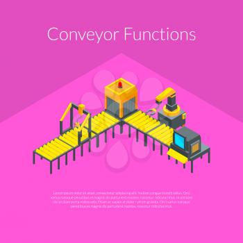 Vector isometric conveyor elements concept illustration for industrial banner