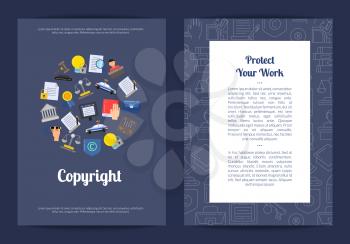 Vector linear and flat style copyright elements card or flyer template illustration