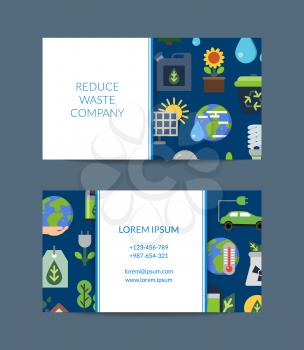 Vector business card template for activist redeuce waste or recycling company with ecology flat icons illustration