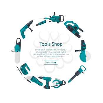 Vector electric construction tools in circle form with place for text in center illustration
