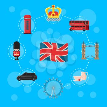 Vector cartoon London sights and objects banner and poster illustration