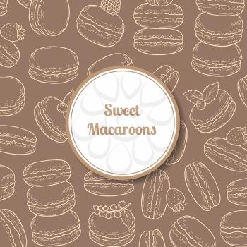 Vector background with hand drawn macaroons and circle with shadow with place for text illustration